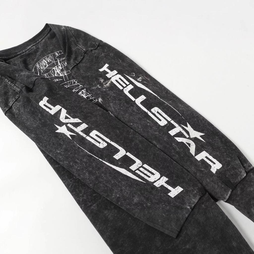 Hellstar Vintage Gewaschener Langarm-Hoodie - Europäischer & Amerikanischer Streetwear-Stil