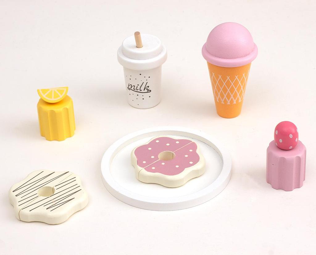 Children's Pretend Play Handbag: Candy Dessert Cake & Ice Cream Wooden Kitchen Toy Set - Pink
