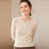 Women's Cashmere Knit Slimming Sweater: French Style, Button-Up, Half-Open Collar, Long Sleeve, Round Neck, Warm Base Layer for Autumn/Winter.
