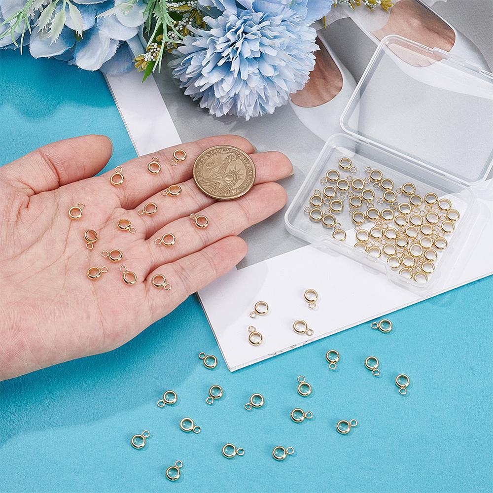 201 Stainless Steel Tube Bails, Loop Bails, Ring Bail Beads, Real 18K Gold Plated, 9x6x2mm, Hole: 1.8mm, 80pcs/box