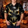 Men's Halloween Printed V-Neck Short Sleeve Scrub Top with Pocket