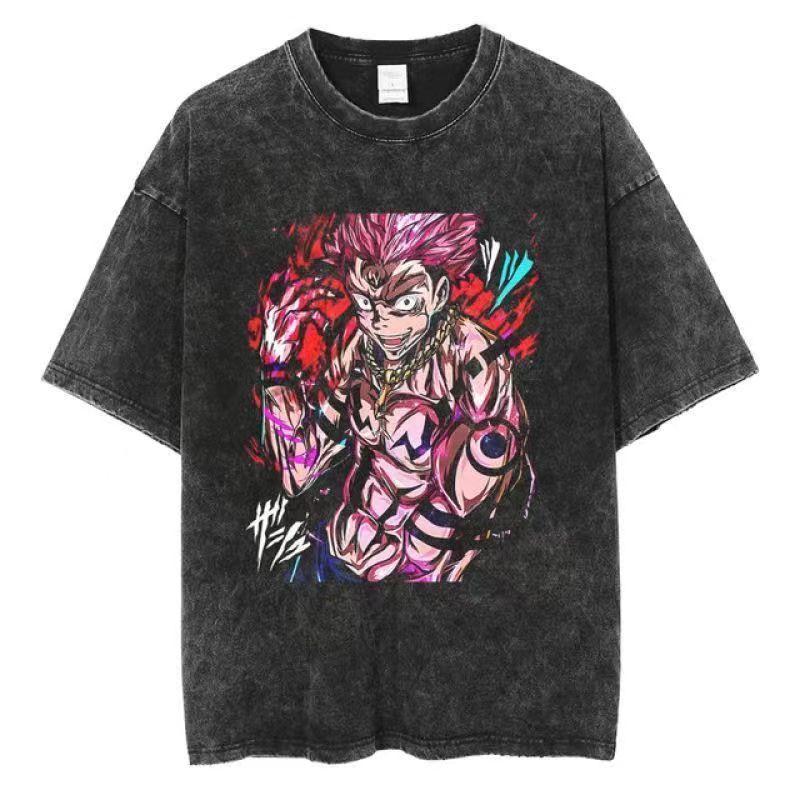 Jujutsu Kaisen Trykk Vintage Vasket T-skjorte Harajuku Japansk Anime Streetwear Grafisk T-skjorte Kortermet Bomulls-T-skjorte