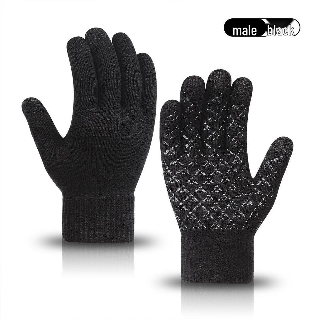 "Warm Knitted Touchscreen Gloves for Couples: Thick Non-Slip Wool, Men’s & Women’s Winter Design."