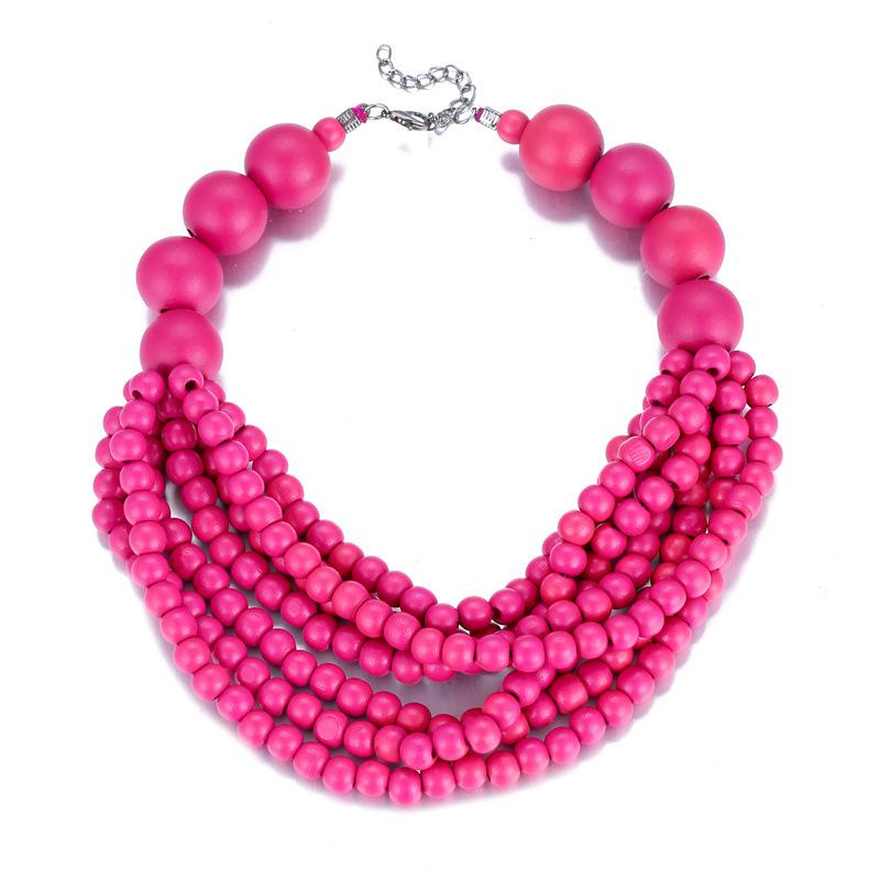 

Африканский стиль Бохо Многослойное деревянное ожерелье-биб ручной работы с бусинами для женщин Летние ювелирные аксессуары Чокер розы красного