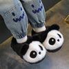 Winter children's cotton slippers for boys and girls, panda design, warm and plush, cute parent-child home shoes with covered heel