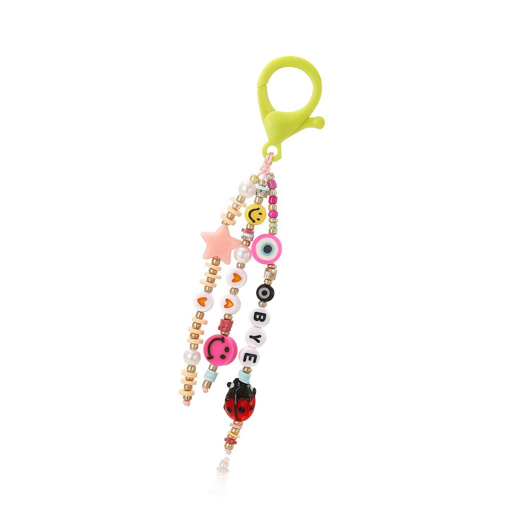 Colorful Bead Keychain Charm for Kids and Students School Bag Pendant Smiling Face and LOVE Letter Beaded Keychain