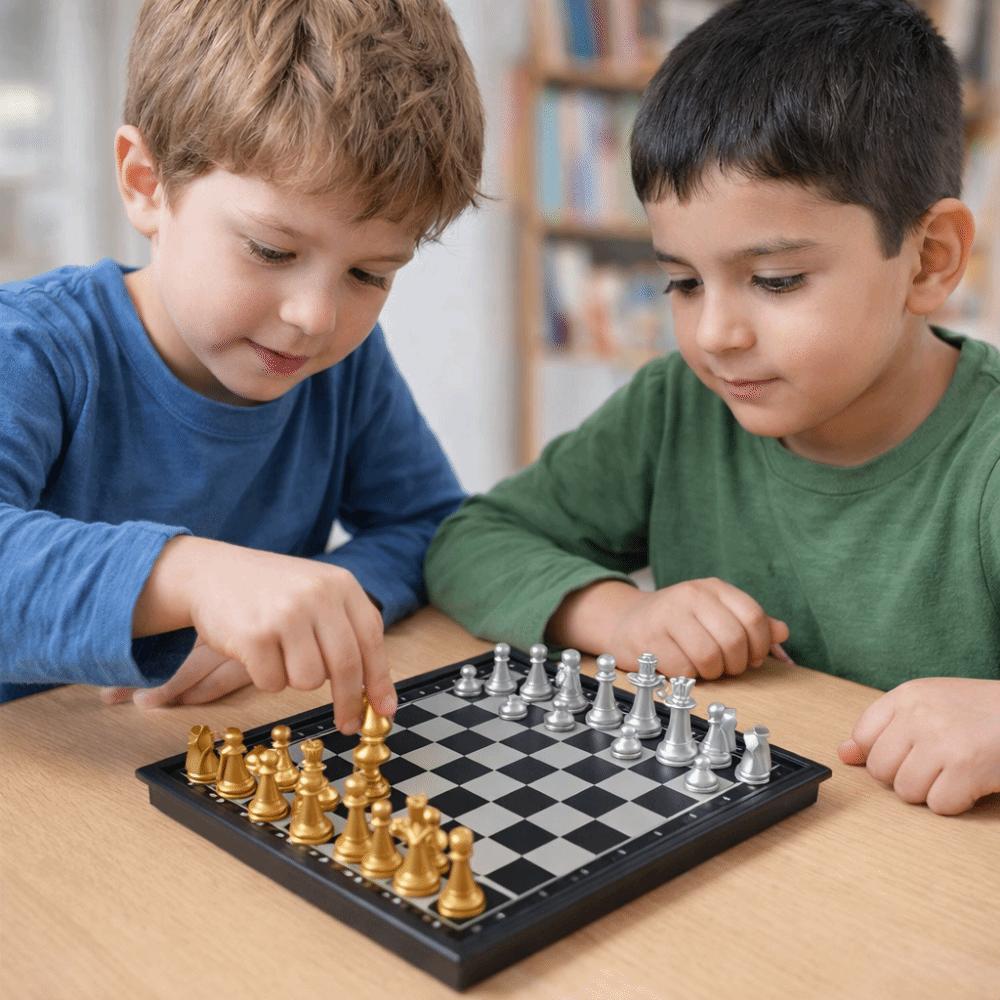 Gold Silver Mini Chess Set Magnetic Pieces Folding Chess Pocket Size Board Game Kids Educational