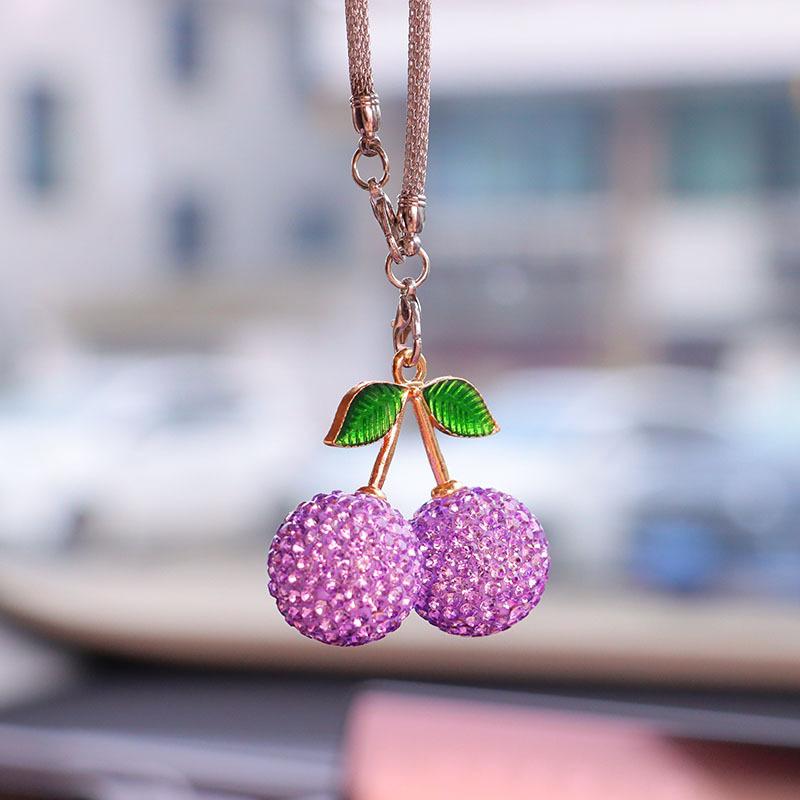 Bling Fruit Car Hanging Ornament, Cute Crystal Rear View Mirror Pendant, Sparkly Diamond Rearview Mirror Charms