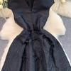 Elegant Women Contrast Color High Waist Evening Dress Beautiful Chic Jacquard Waist-cinching A-line  Spring New Women DRESS