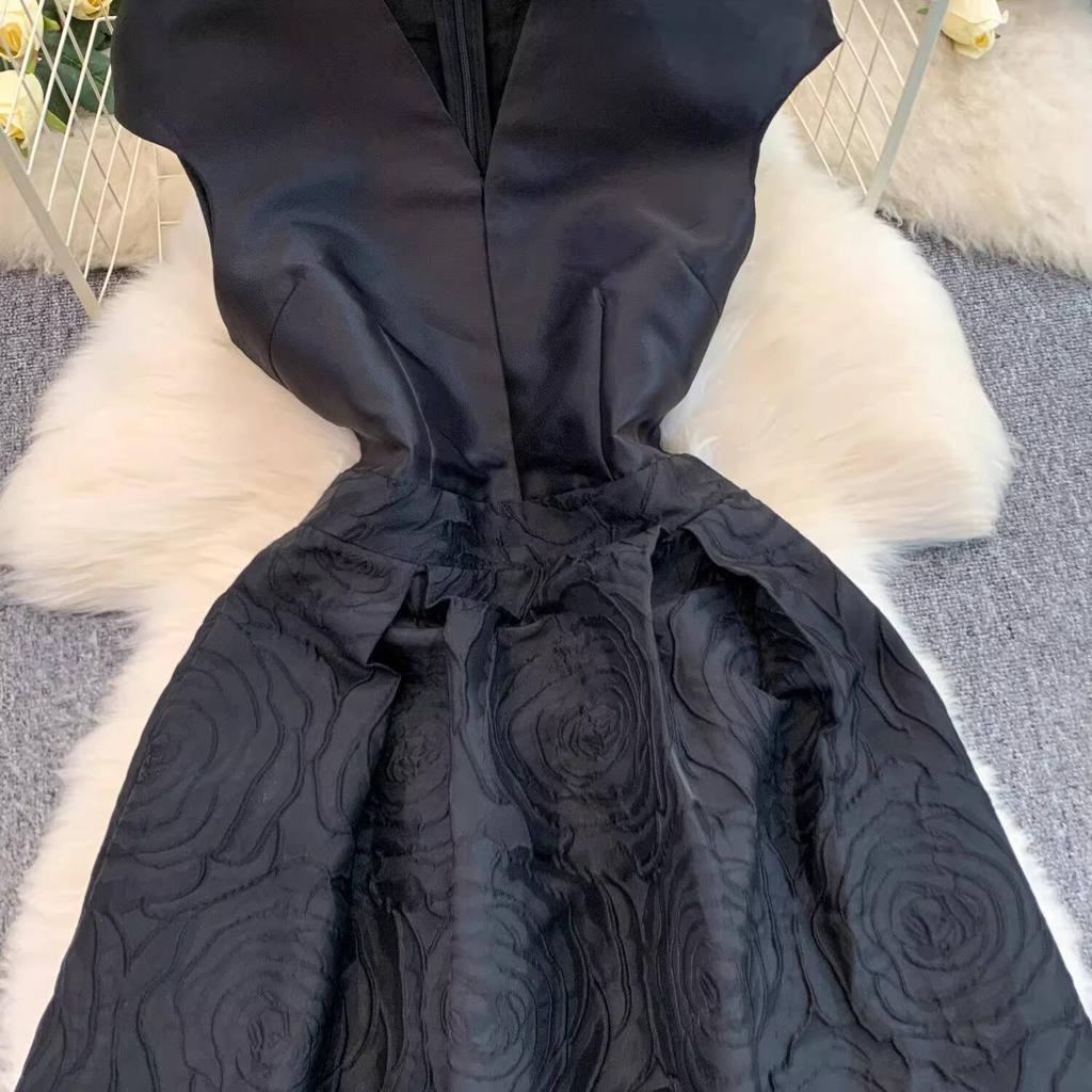 Elegant Women Contrast Color High Waist Evening Dress Beautiful Chic Jacquard Waist-cinching A-line  Spring New Women DRESS
