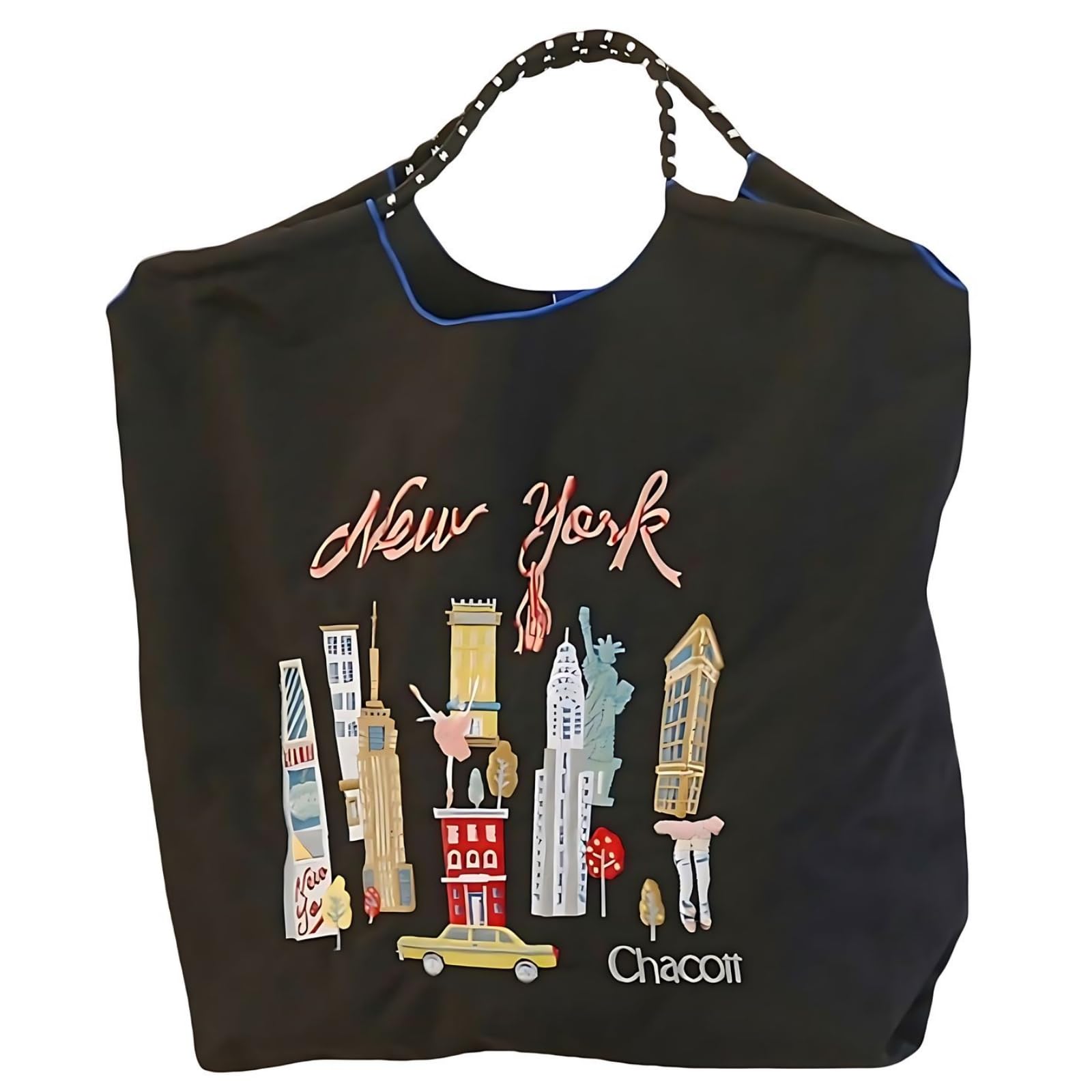 

Ball and Chain Eco Reusable Large Capacity Shopping Foldable Tote Bag [Raineed] Bag, Stylish, Compact, Backpack, Bag, Lightweight, (Black Bill, L)