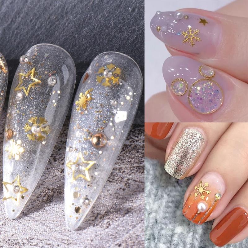 Celebrate Christmas Golden Nail Sequins Paillette 3D Metal Nail Art Charms Decoration Snowflake X'mas Boots Trees Pack