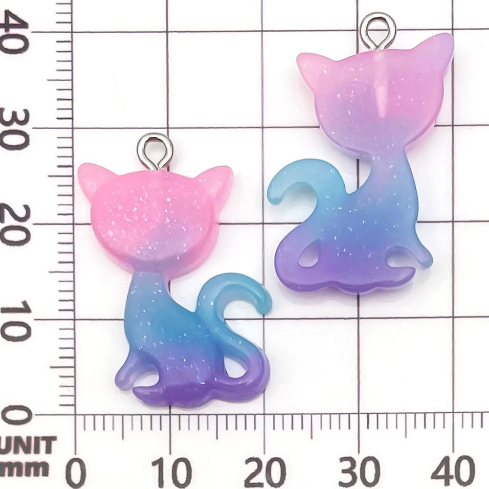 10-Color Gradient Glitter Cartoon Animal Kitten Charms for DIY Handmade Jewelry