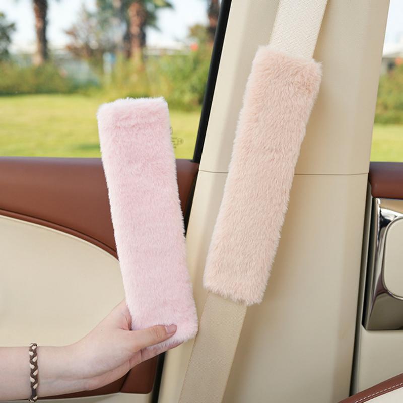 1-Piece Car Seat Belt Shoulder Cover Plush Solid Color Car Seat Belt Cover Soft and Comfortable