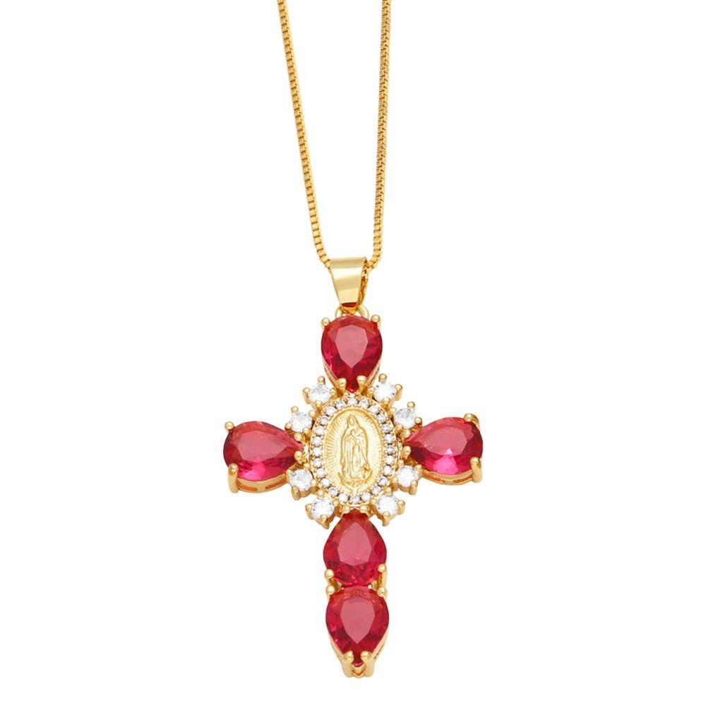 Light Zircon Cross Necklace Retro European Style Crucifix Pendant Chain  Church