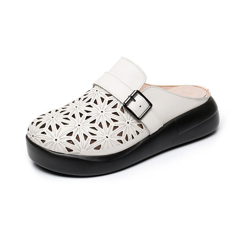Fashion GKTINOO Roman Summer Mule Shoes Women Genuine Cow Leather Soft Sole Buckle Strap Female Sandal Slippers Handmade