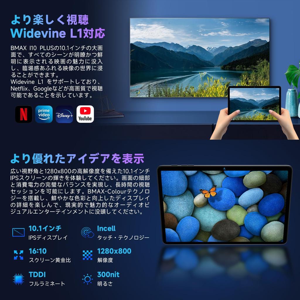 Android 15 Bmax I10 Plus Android 15 12GB 128GB 1TB Widevine L1 Netflix CPU T606 6000mAh Charging 5G WiFi OTG Face Recognition Wireless Projection