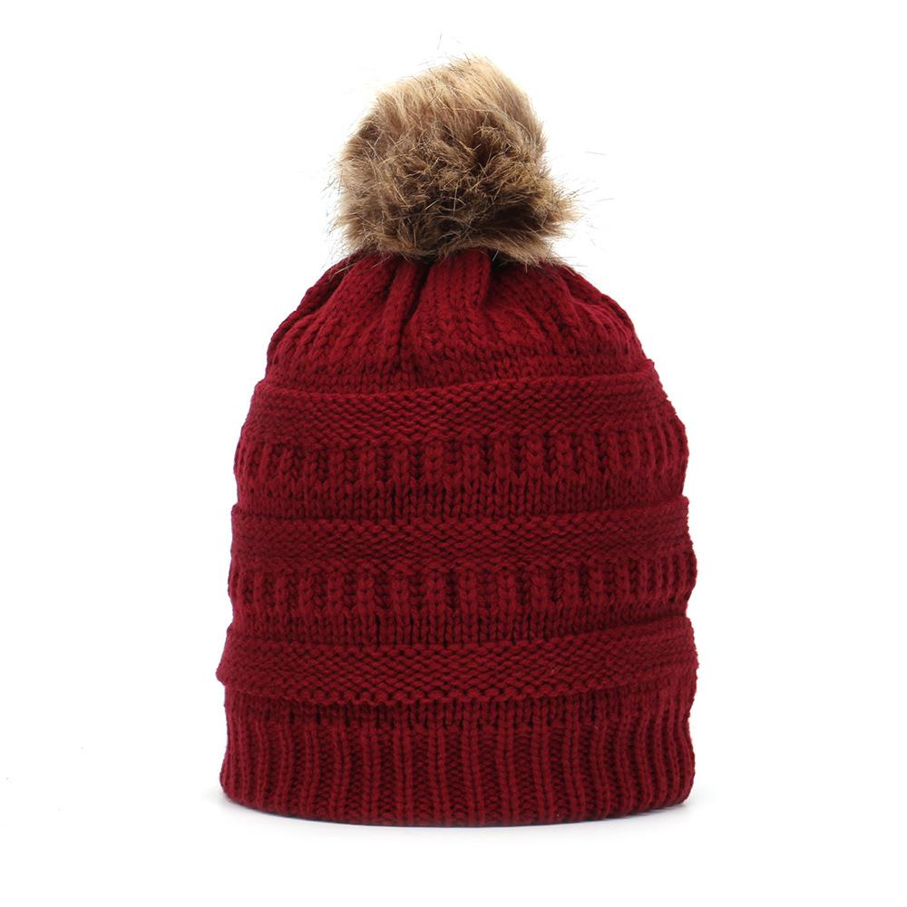 European and American hot-selling adult winter plush wool hat hairball warm knitted hat thickened hat