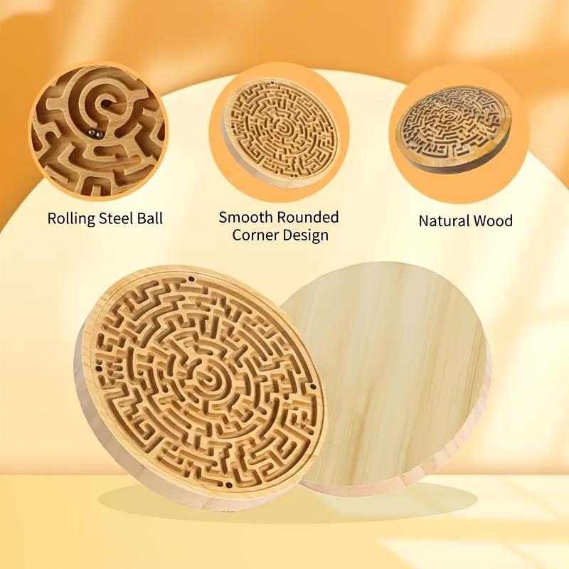 Bamboo Balance Board,Round Wooden Maze With Steel Balls,2 Metal Ball Challenges and Puzzle Games for Brain Training, Suitable for Seniors and Families