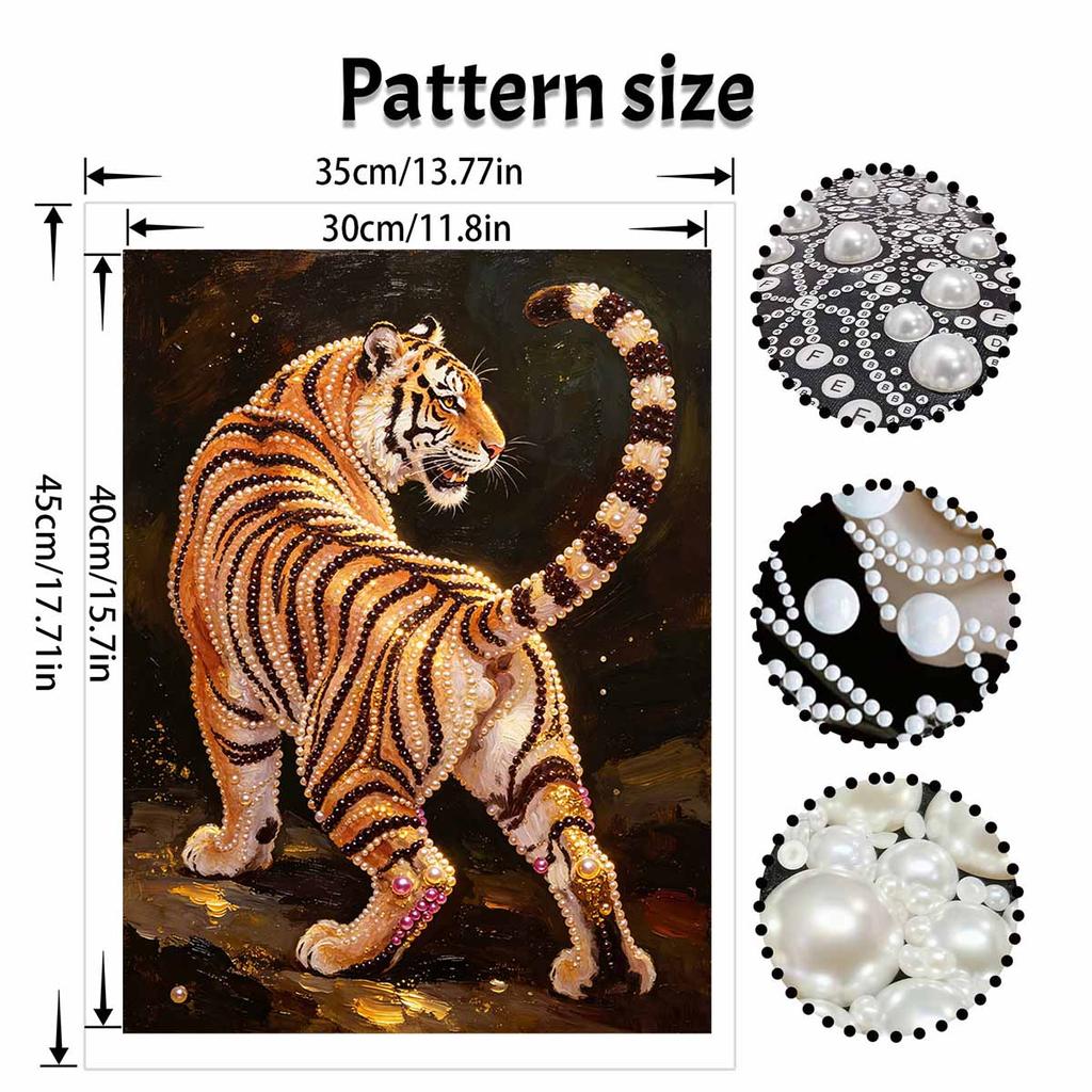 DIY Pearl Bead Art Canvas Tiger Pattern Frameless Creative Craft Painting Kit for Relaxing Home Wall Decoration