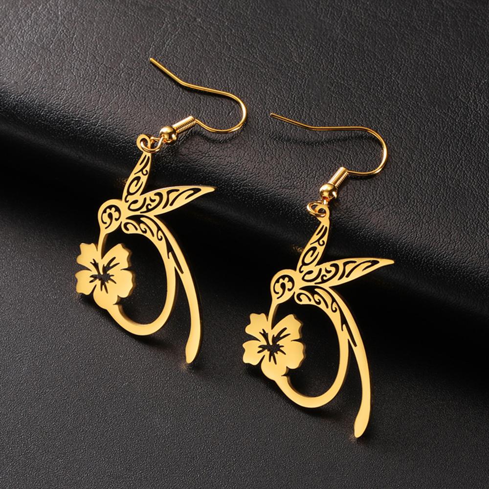 My Shape Hummingbird Flower Pendant Necklaces for Women Girls Bird Floral Stainless Steel Chain Choker Fashion Jewelry Gifts