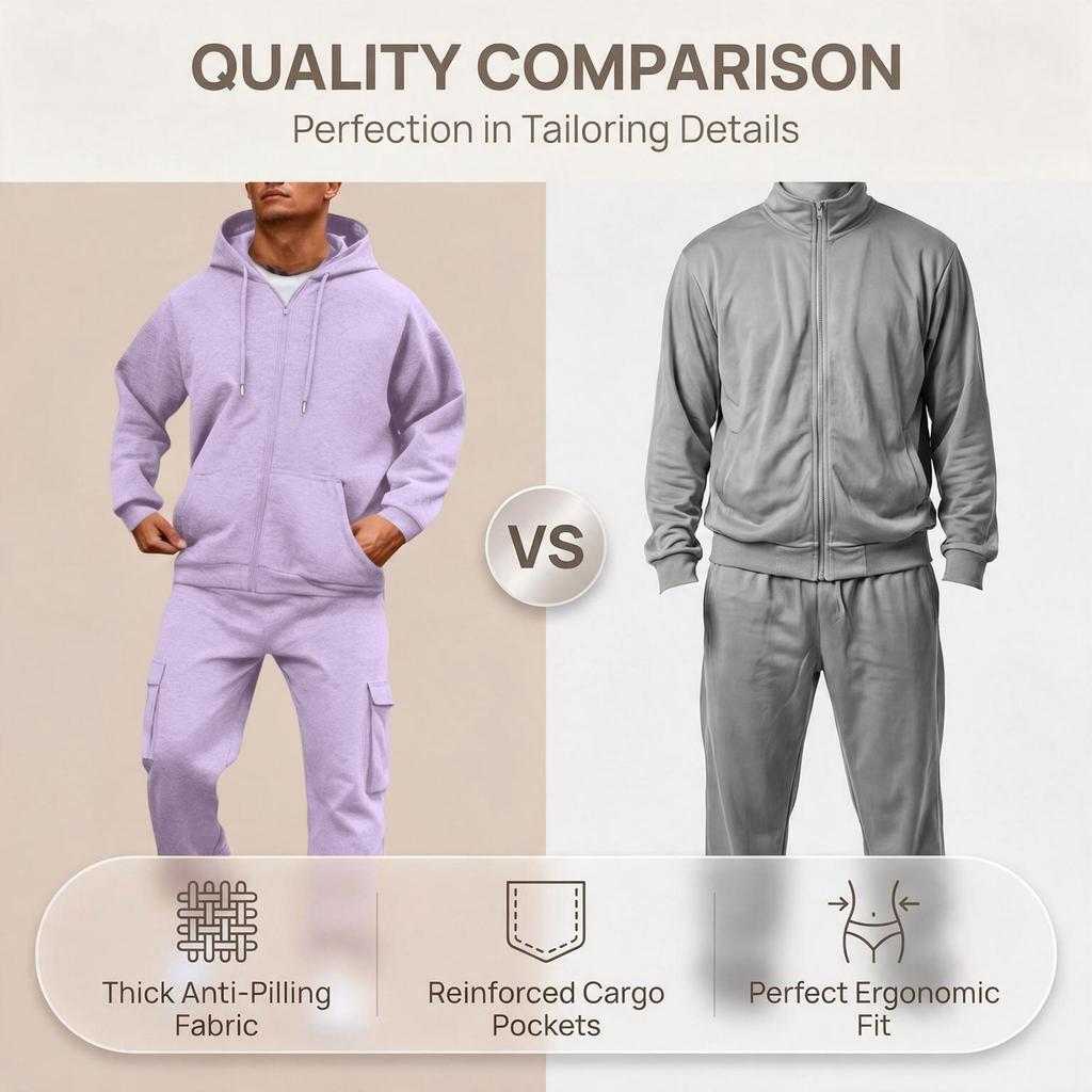 Men's Sweatshirt Jacket and Cargo Jogger Pants Set Color Trendy Casual Outdoor Sports Two-Piece Tracksuit