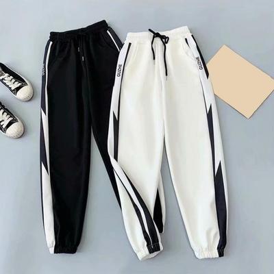 Women Men Spring and Autumn Leisure Versatile Oversized High Waist Lace Up Pocket Letter Printed Stripe Colored Tie Feet Guard Pants