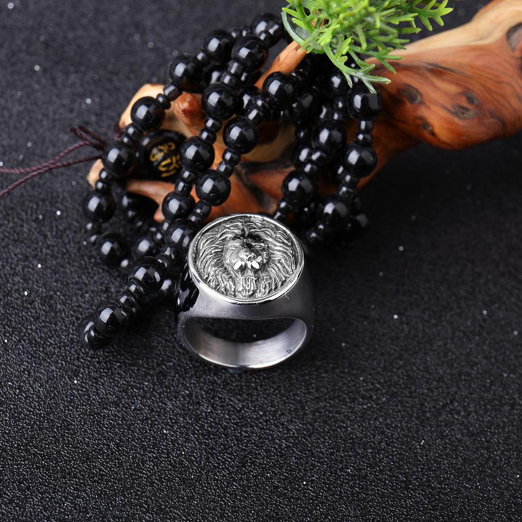 Vintage Lion Head Stainless Steel Mens Ring Bold Animal King Titanium Steel Ring for Men Stylish Jewelry