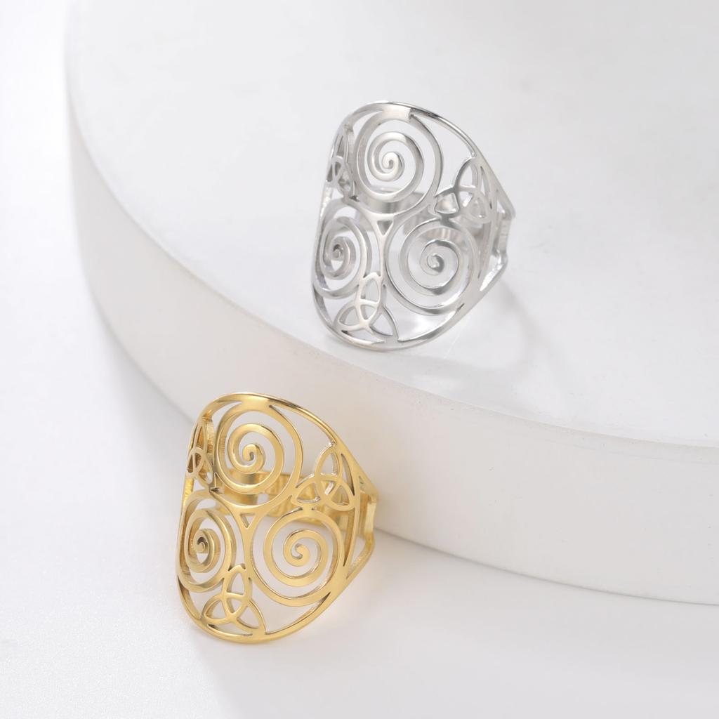LIKGREAT Triskele Triskelion Adjustable Women Rings Stainless Steel Celtics Knot Rings Spiral Amulet Irish Jewelry Gift New In