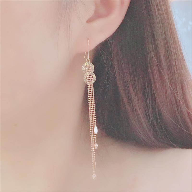 Purple Gold Bead Fringed Ear Line Mori Variety Color Gold Retro Plated Rose Long Earrings