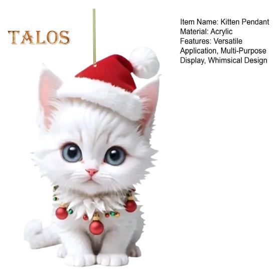 Cat Kitten Pendant with Hat Car Rearview Mirror Hanging Ornament Decor Acrylic Cartoon Car Interior Decoration Christmas Gift