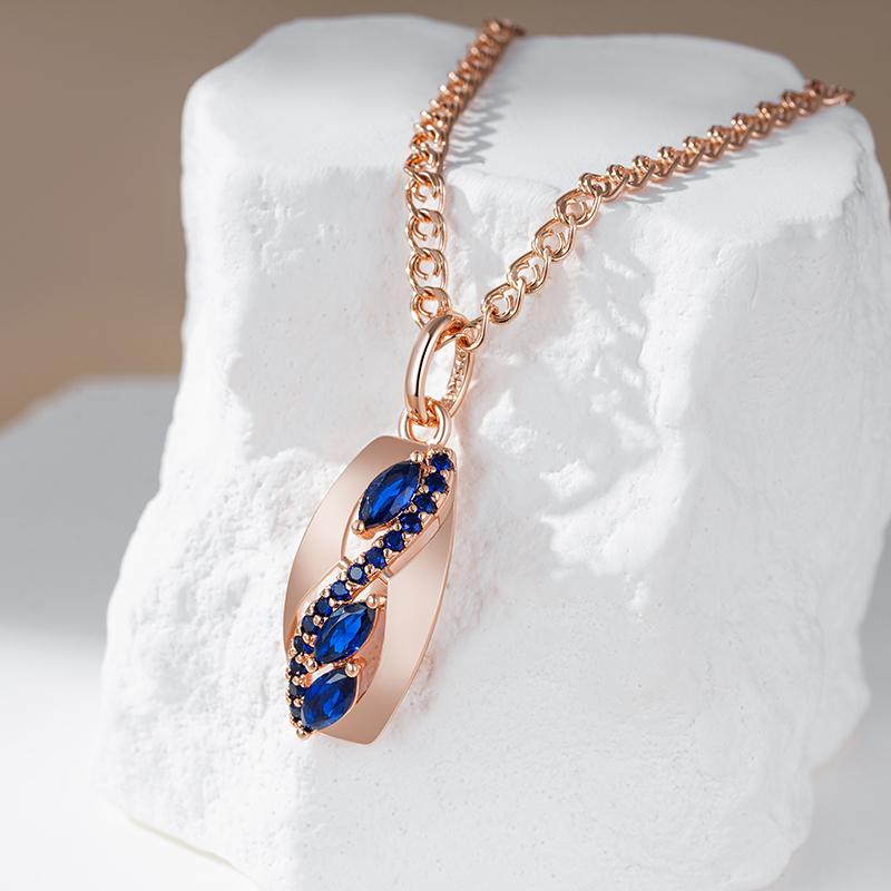 Shiny Rhombus Blue Natural Zircon Pendant Necklace For Women Fashion Rose Gold Color Daily Fine Vintage Jewelry