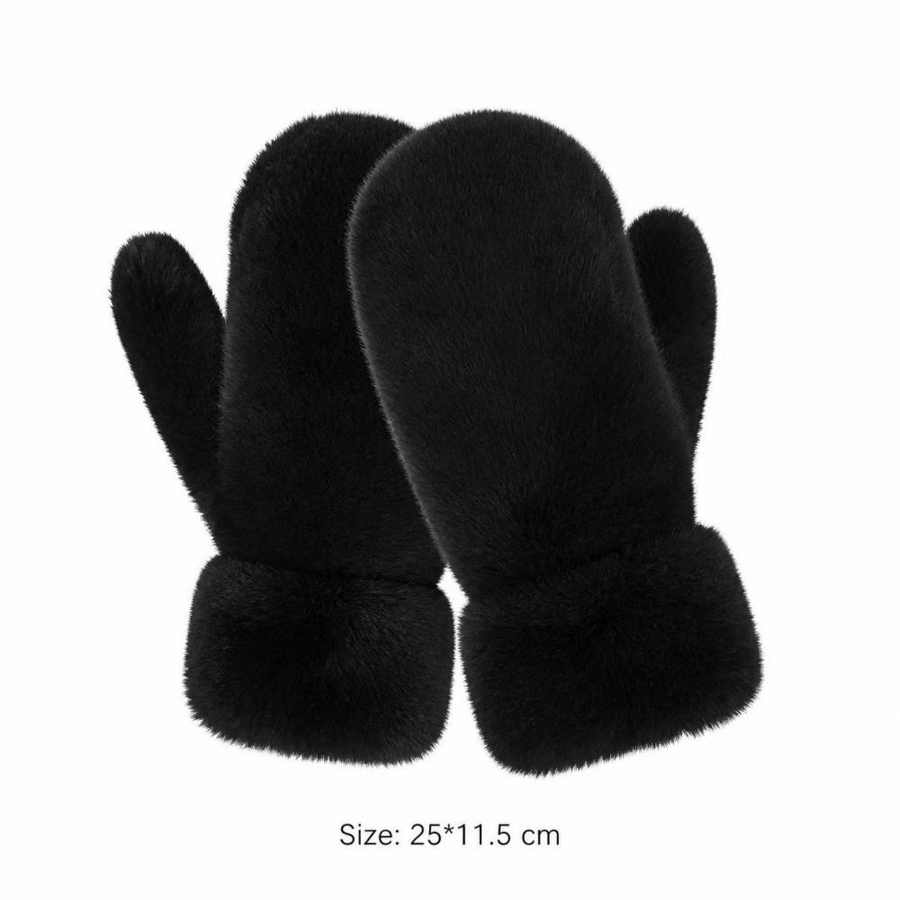 1pair Windproof Imitation Rabbit Fur Gloves Thickened Winter Mittens Simple Plush Gloves Women