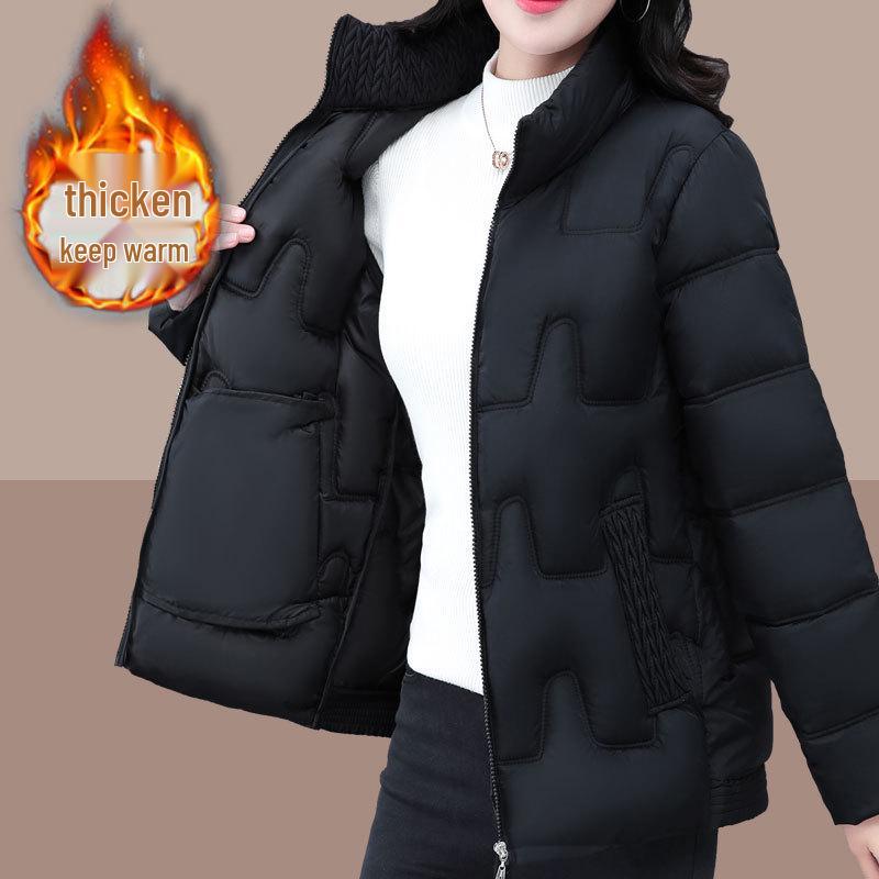 

Женское хлопковое пальто большого размера со стойкой, Зима 2024, для женщин среднего возраста, цельная куртка XL чёрный