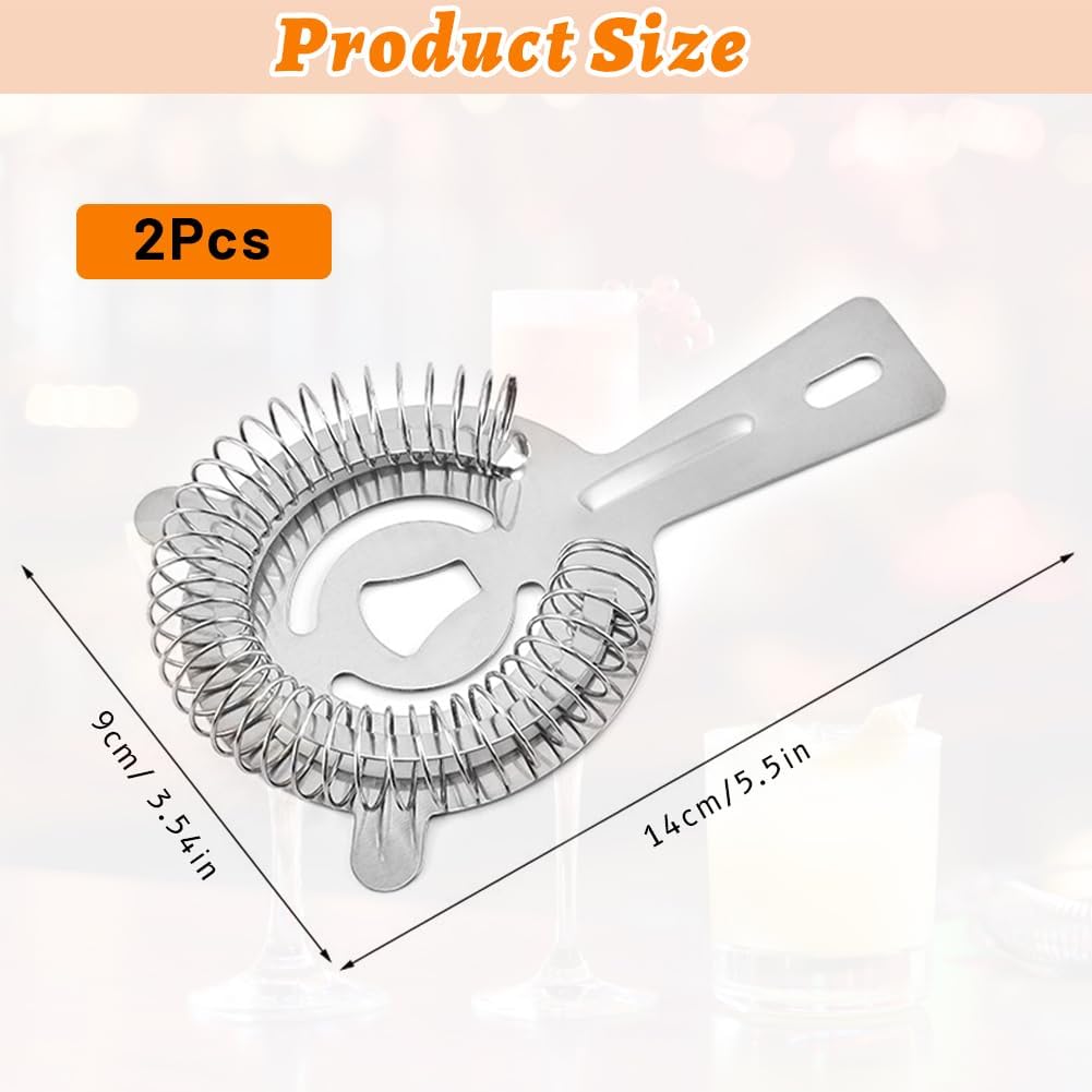 SwirlColor Strainer, 2 Pack Stainless Steel Sieve Professional Bar Cocktail Filtering Tool for Bar Restaurant Home -Silver