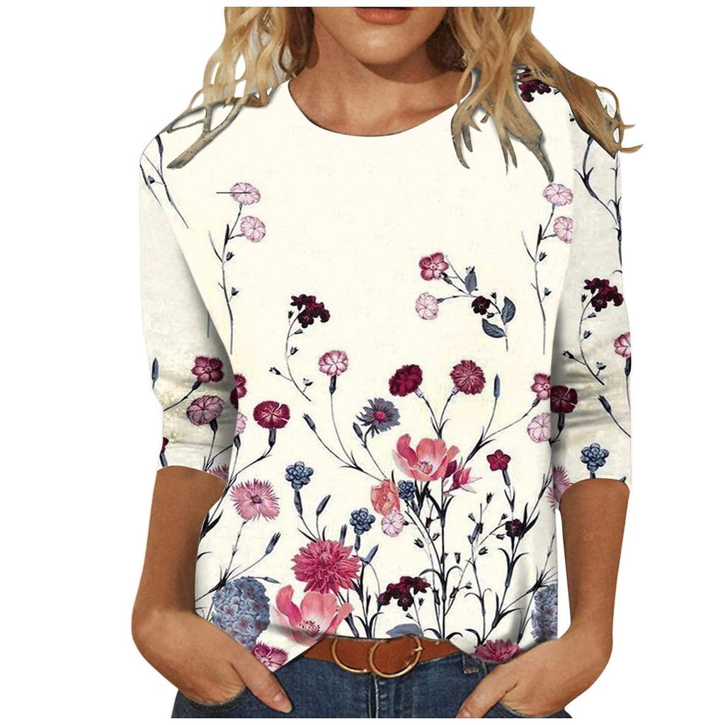 3D Floral- und Schmetterlingsdruck Lässige Langarm-Damen-T-Shirts - Weicher, mittelelastischer Polyesterstoff Frühling und Herbst Relaxed Fit Kleidung