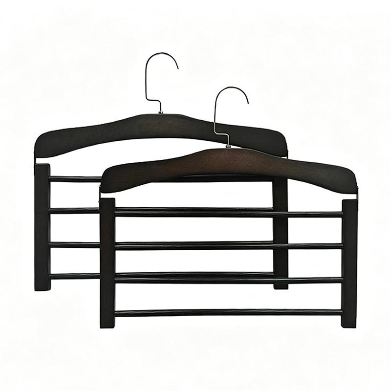 Solid Wood Multifunctional Multi-Tier Trouser Rack Household Wooden Coat Rack Towel Scarf Tie Storage Rack Flocking Non-Marking