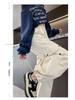 Damen High-Waist Retro Washed Baumwolle Cargohose, Lockeres Gerades Bein, Bodenlang, Aufgeschlagener Weiter Beinabschluss, Frühling Schlankmachender Stil.