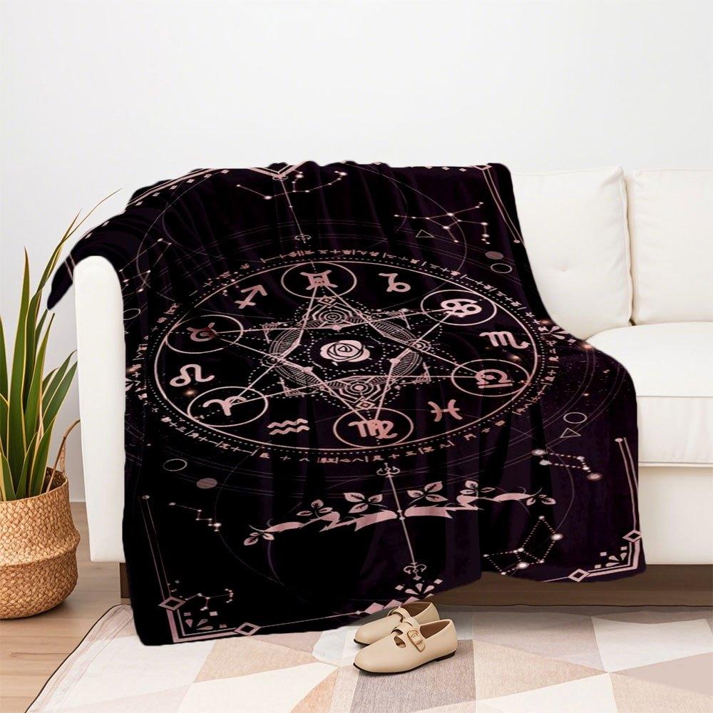 Astrology Zodiac Horoscope Symbol Print Wall Art PosterBlanket Flannel Throw Blanket for Sofa, Bed, Travel, Camping, Office