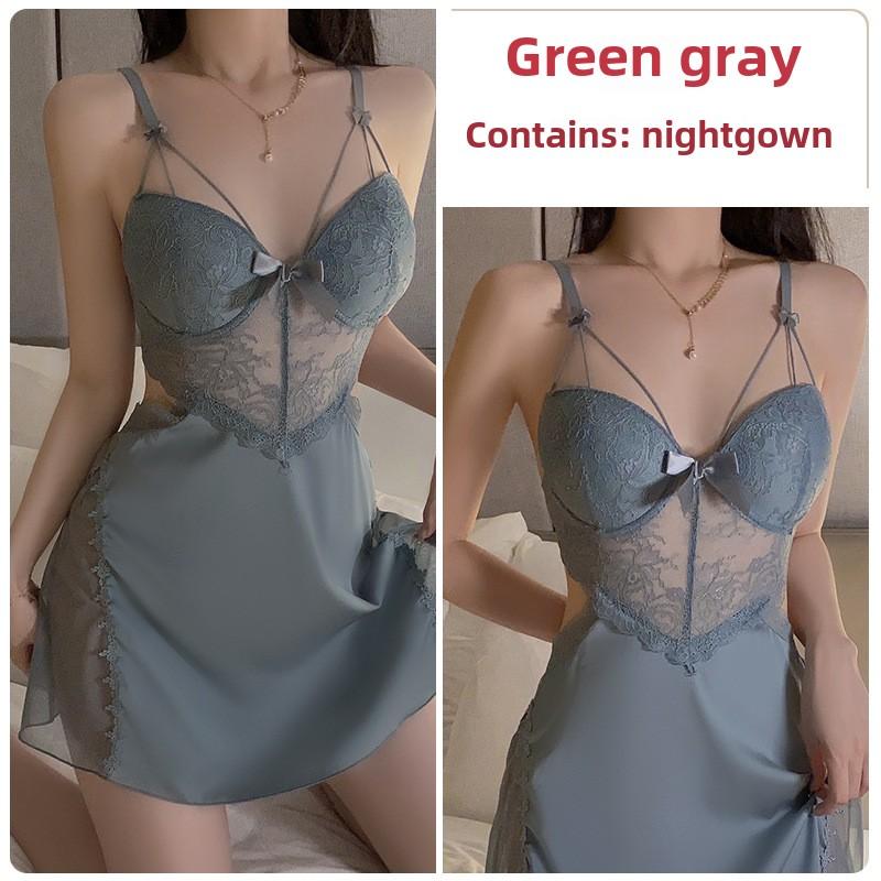 Velký Ocelový Kroužek Shromažďuje Sexy Domácí Oblečení Pohodlné Ledové Hedvábí Plus Podprsenka s Košíčky Šle Noční Košile Župan