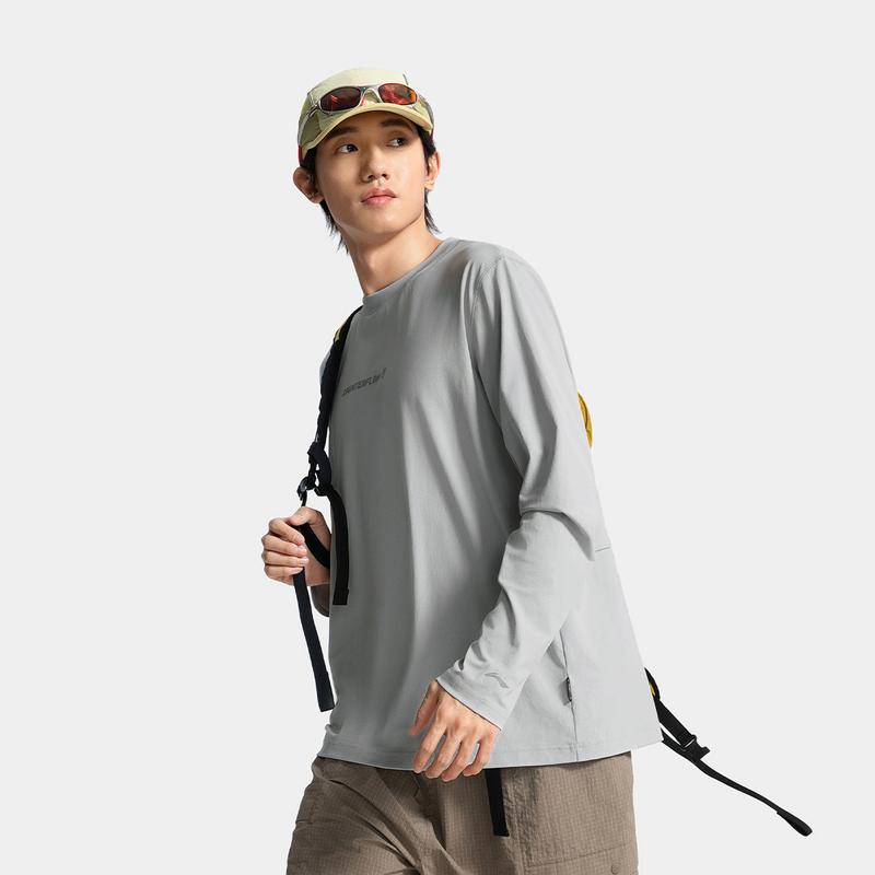 Li Ning CF Comfort Quick-Dry Skin-Friendly Cool Loose Round Neck Pullover Long Sleeve T-Shirt Men Tops Brick-Gray ATLV089-1