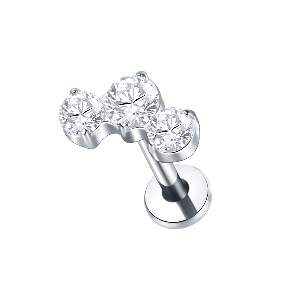 1Pc G23 Titanium Labret Ear Tragus Earring Stud Internally Threaded Zircon Lip Rings Cartilage Helix Piercing Body Jewelry 16G