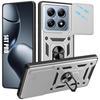 Case for Xiaomi 14T Pro, Shockproof with Ring Stand and Sliding Lens Protection - Silver