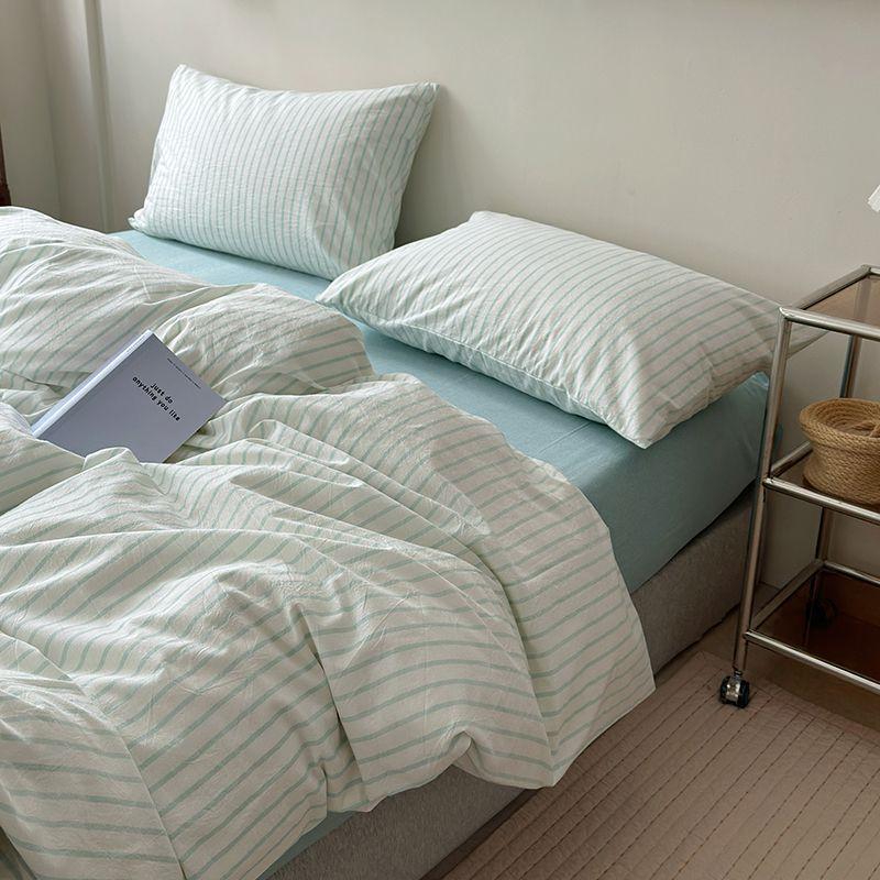 Class A Maternal And Infant Grade Unprinted Wind-Dyed Cotton Washed Cotton 4Pcs Set, Skin-Friendly Sleeping Naked Cotton 100 Cotton Quilt Cover