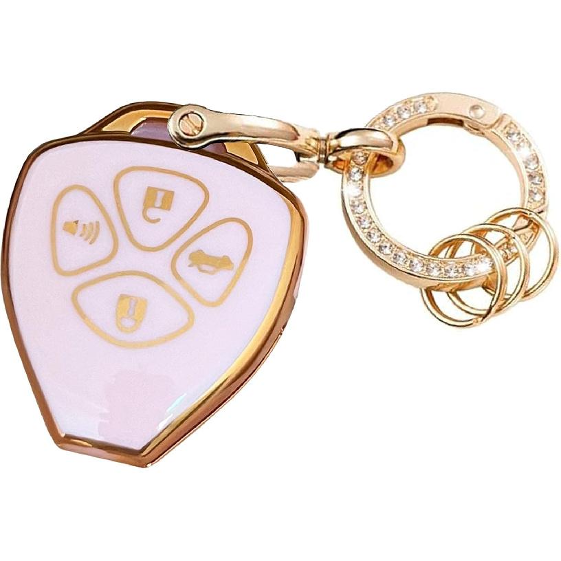 for Toyota Key Fob Cover with Keychain Fit for Toyota Camry Avalon Matrix Corolla Land Cruiser 4 Buttons Pink-gold