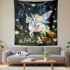 Fantasy Wall Tapestry Anime Fairy Girl Riding White Unicorn Glowing Forest Jellyfish Animals Decor for Kids Room Gift