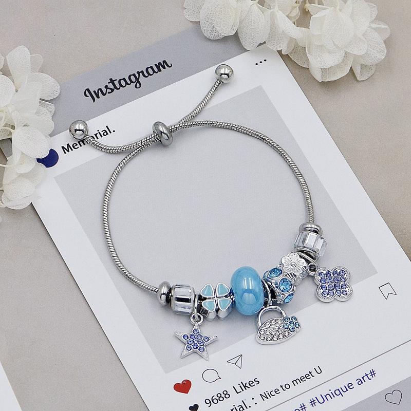 Adjustable Chain Link Diamond Beaded Four Leaf Clover Lucky Charm Bracelet Light Luxury DIY Jewelry Accessory