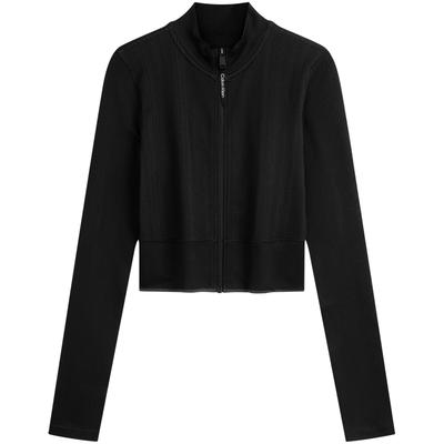 Sportliches Stretch-Zip-Up Cropped Hoodie Damen Hoodies Space-Black GWS4J406