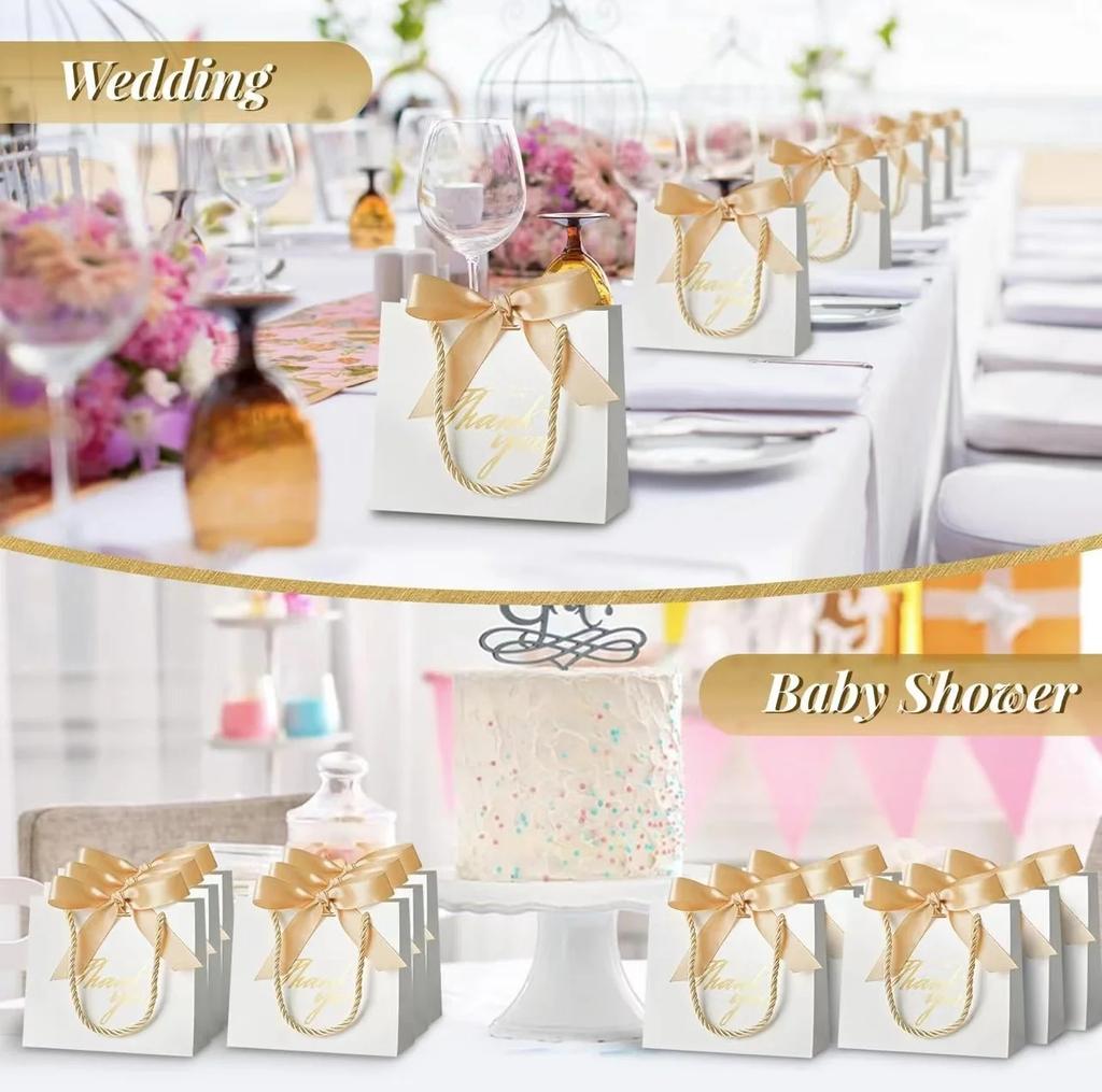 10pcs Small Thank You Gift Bags - Candy Bags With Bow Ribbon For Wedding, Baby Showers, Birthdays, Packaging Box Gift Boxes