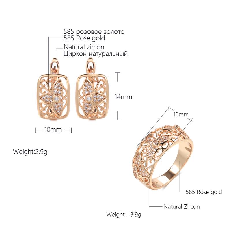 Nya Rose Gold Örhängen Ringar Set För Kvinnor Naturlig Zirkon Blomma Ring Vintage Brud Bröllop Smyckesset Partypresent